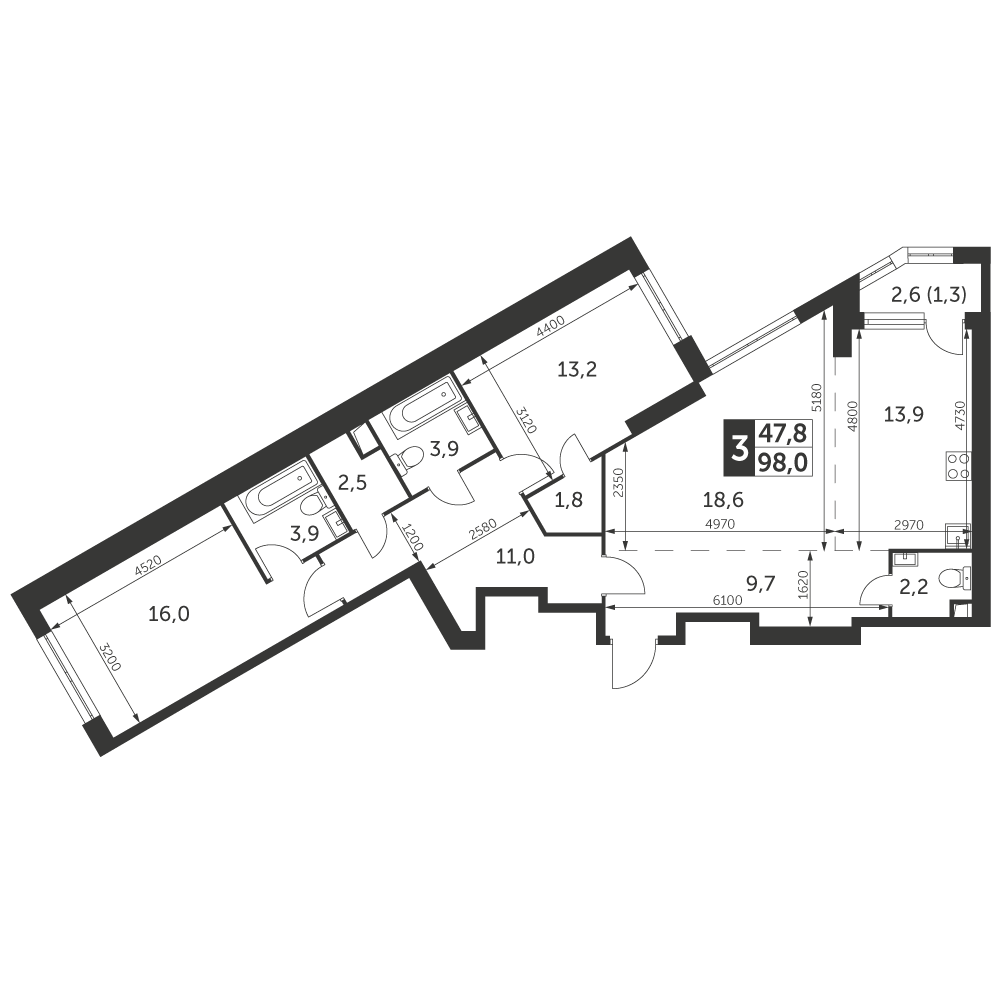 3 - комнатная квартира №1281 (ЖК «Архитектор» корпус: 3) - купить жилье в  новостройке в агентстве 